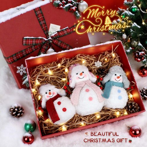 Christmas Snowmen Plush Decorations by [Brand Name] - Set of 3 Collectible Figurines for Festive Home Decor