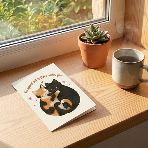 LINHARA Valentines Cat Love Card, 5x7 Inches Valentine Cards With Envelopes, I'd Spend All 9 Lives With You, Valentine Day Card, Valentines Gifts For Her, Cards For Wife, Gift For Husband, LGBTQ+ Gift