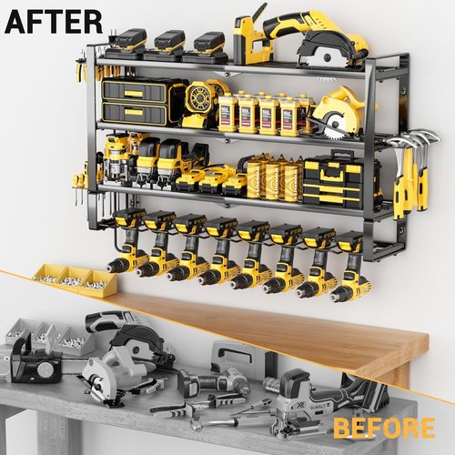 **Skiennix Heavy Duty Power Tool Organizer - 4 Layers Wall Mount with 8 Cordless Drill Holders | 400lbs Capacity**