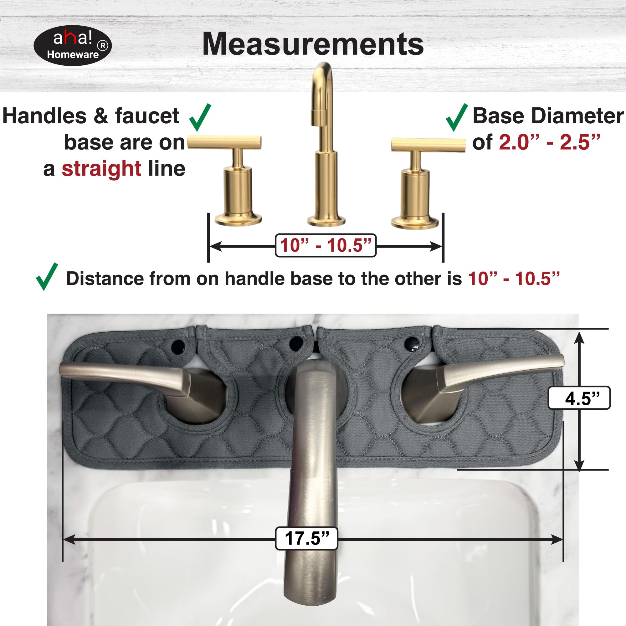 Bathroom Sink Splash Guard 3-Round-Hole : AHA HOMEWARE, Faucet Mat for Bathroom Sink 3 Holes (Gray & Gray)