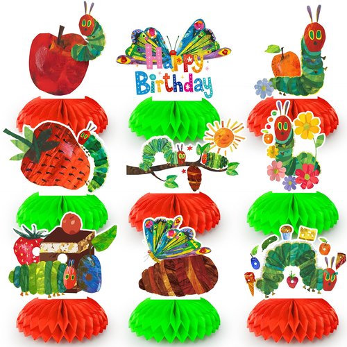 9 Pcs The Very Hungry Caterpillar Honeycomb Centerpieces 3D Double Sided Table Decorations, Photo Booth Props for The Very Hungry Caterpillar Birthday Party Decoration Supplies