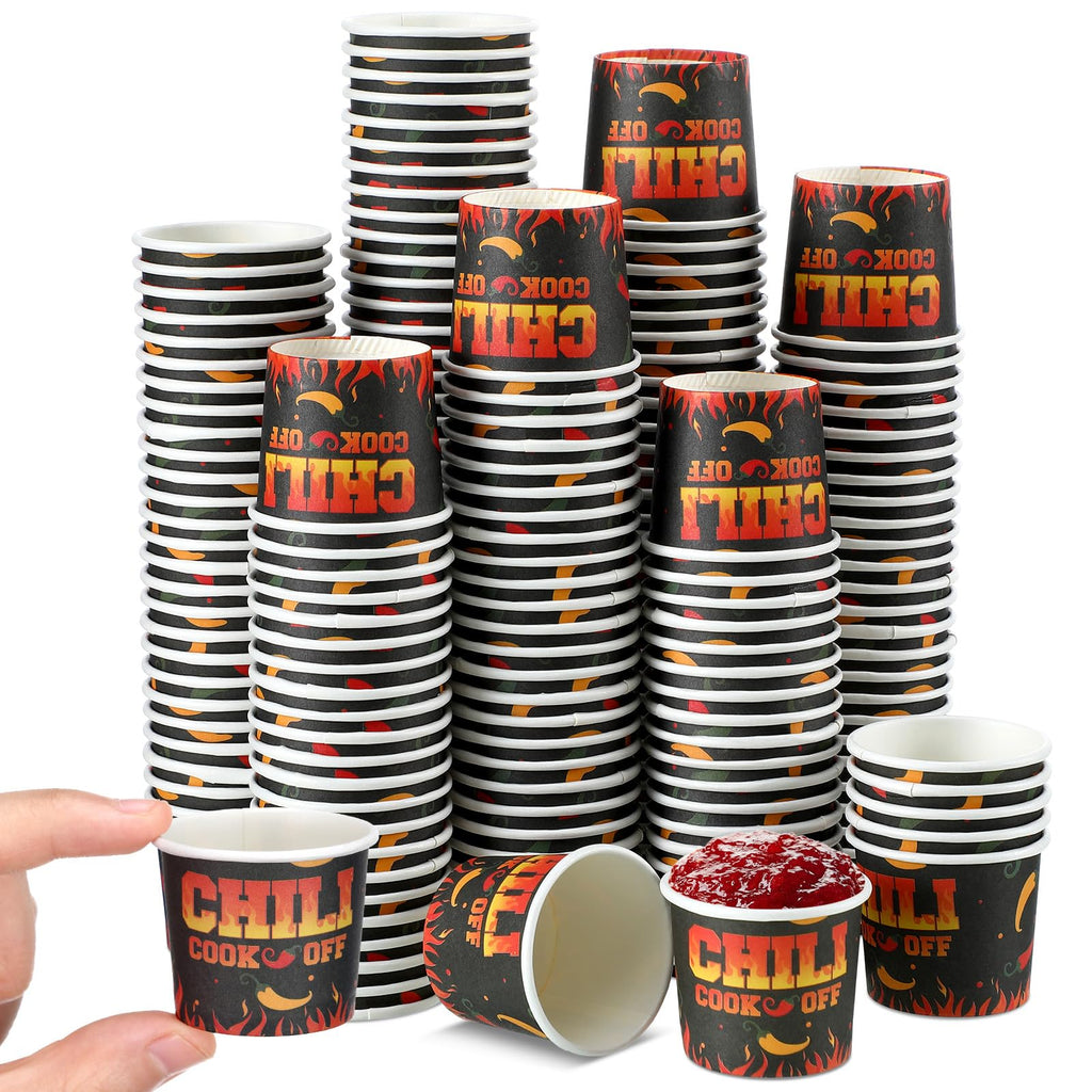 Teenyyou 300 Pcs 4 oz Chili Cook off Decorations Mini Chili Cook off Cups Disposable Food Sample Cups Small Tasting Paper Bowls for Mexican Party Supplies