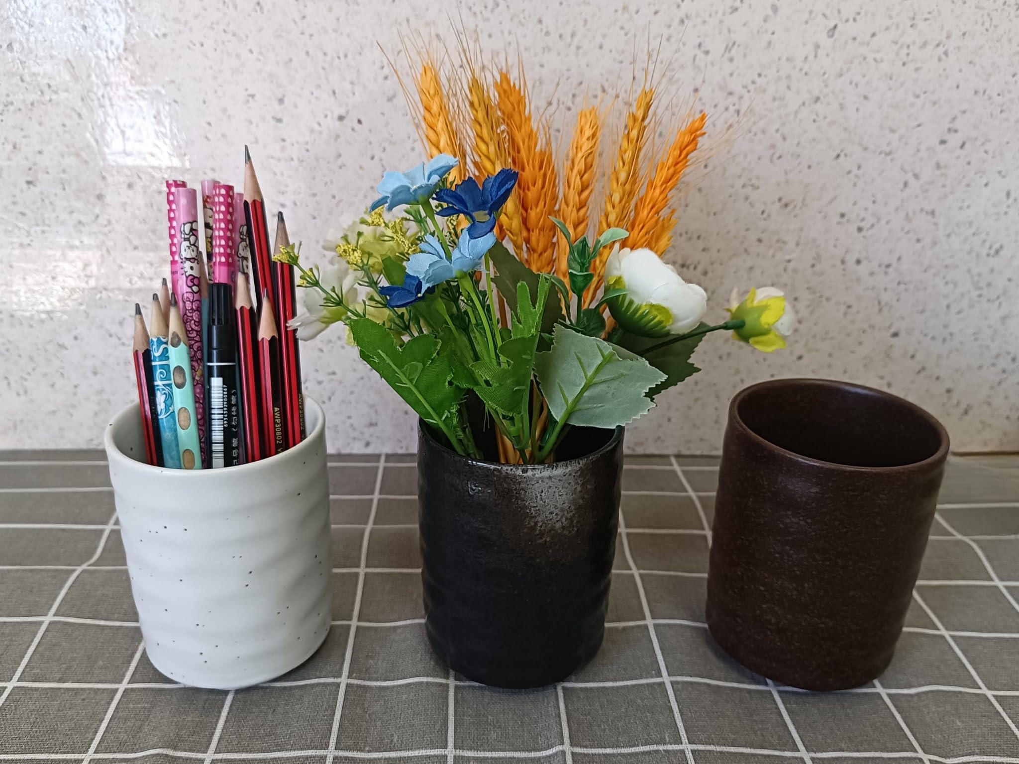 TOPYOKK Stoneware Coffee Bar Utensil Holder Tea & Coffee Spoon & Stirrer Holder for Stir Stick Straw Teaspoon Holder Spoon Cup Small Utensil Jar (Spotted White)