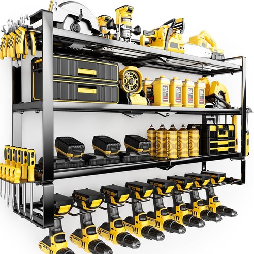 **Skiennix Heavy Duty Power Tool Organizer - 4 Layers Wall Mount with 8 Cordless Drill Holders | 400lbs Capacity**