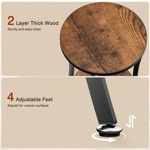 MISSLO Round End Table Living Room 2-Tier Small Side Table Sturdy Small Accent Tables Nightstand for Living Room, Bedroom, Brown