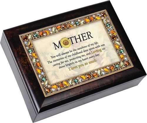 Cottage Garden Jeweled Music Box - Burlwood Finish, Plays "You Are My Sunshine" Tune