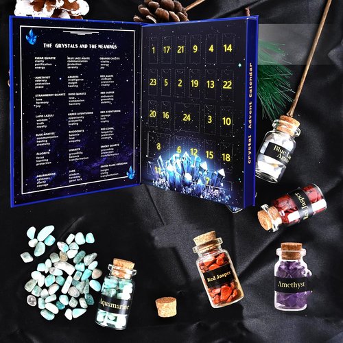 Crystal Advent Calendar 2026 | Healing Gemstone Countdown Gift Set - 24 Natural Crystal Bottles for Beginners