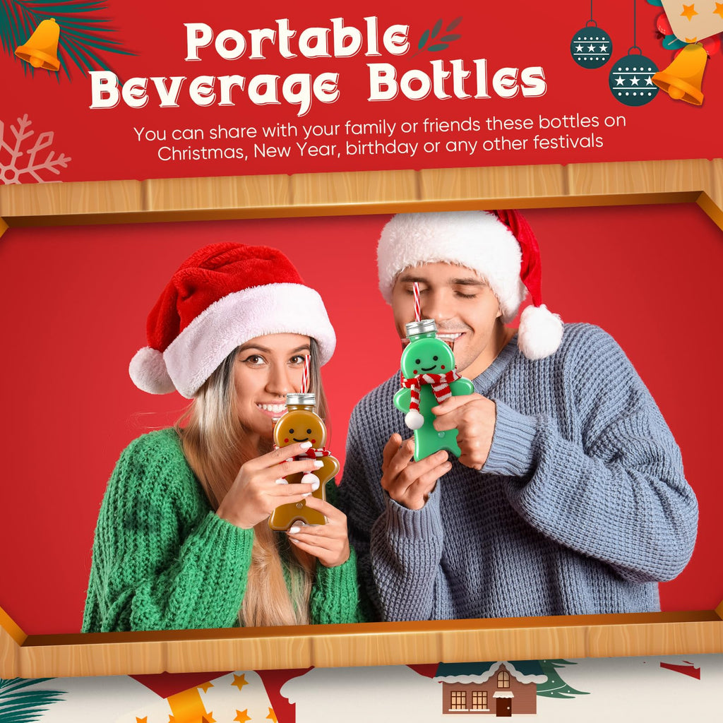 Baderke Christmas Plastic Bottles with Straws Set Including Reusable Drink Empty Bottles Straws and Caps for Christmas Party Milk Juicing Drinking