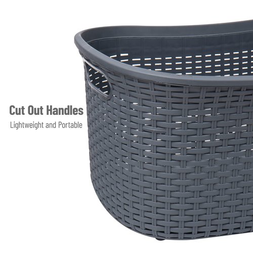 Mind Reader 40L Laundry Basket, Clothes Hamper, Wicker Design, Plastic, 23"L x 14.5"W x 11"H, Set of 2, Gray