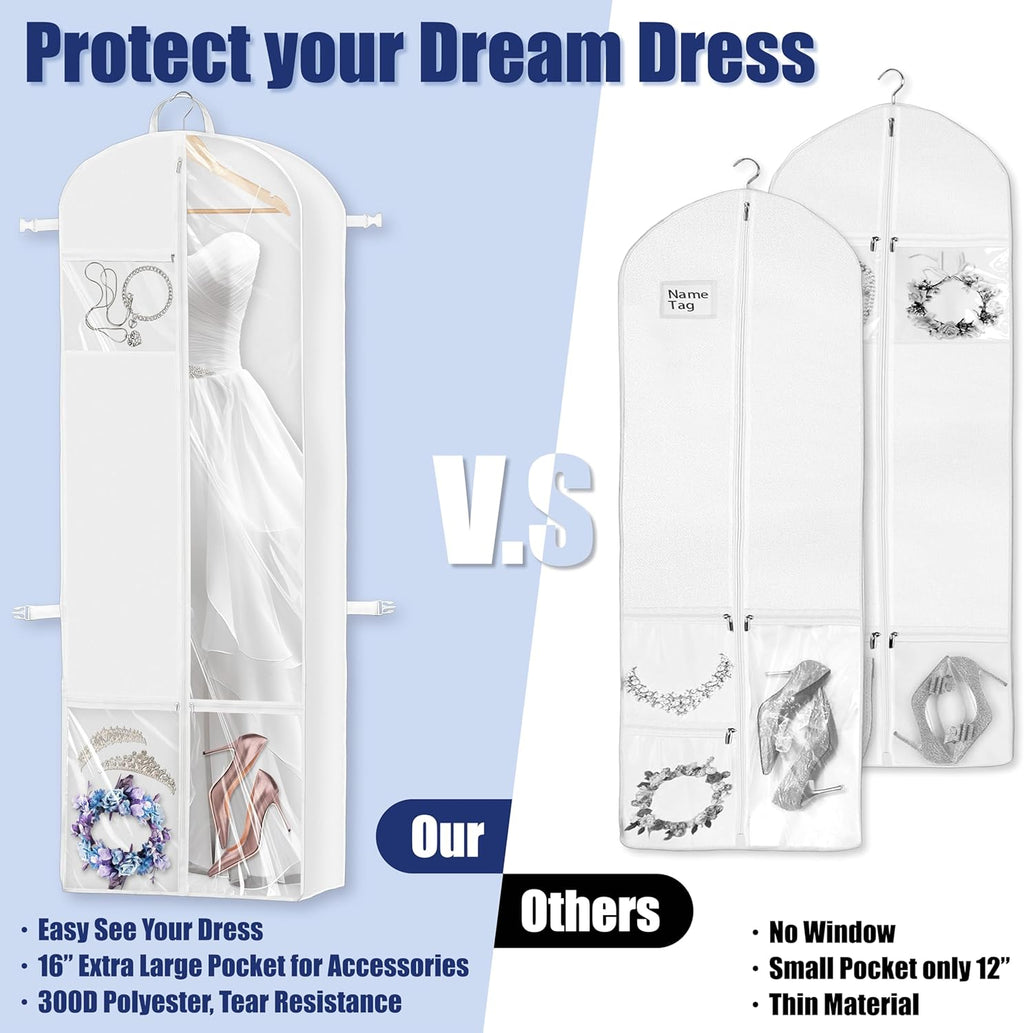 Simple Houseware 70-Inch Wedding Dress Garment Bag - Gusseted Design with Pockets, White