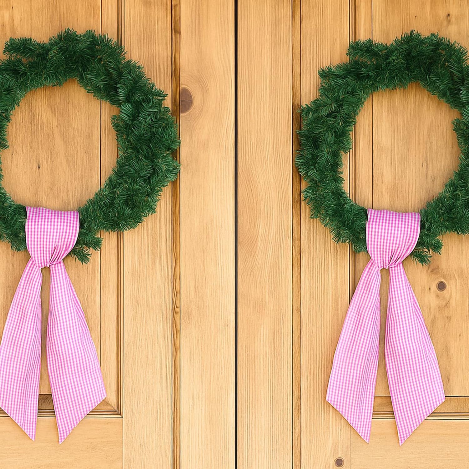 Skiennix Pink White Gingham Wreath Sash - 5.12" Wide x 54.33" for Baby Shower & Spring Decor