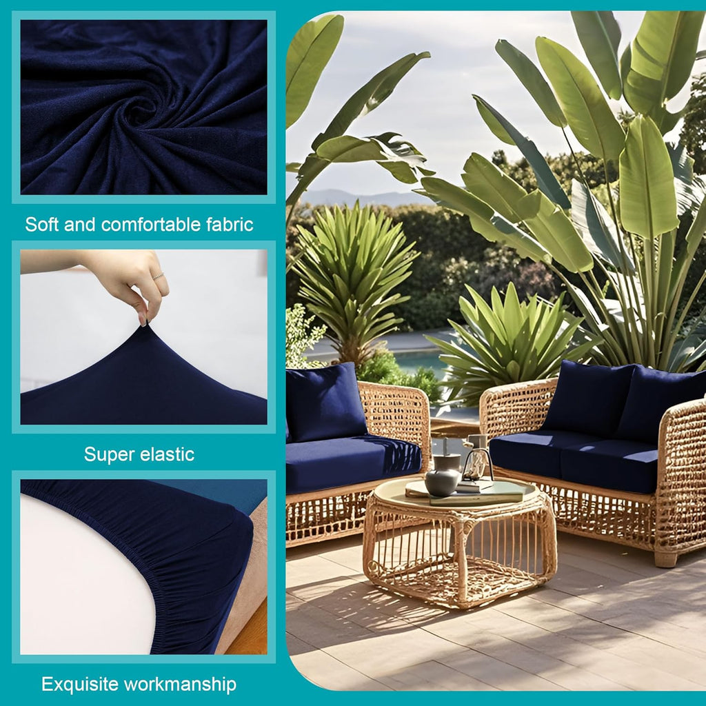 Skiennix 12 Pcs Patio Cushion Covers - Washable Navy Blue Outdoor Sofa Slipcovers | Furniture Protector