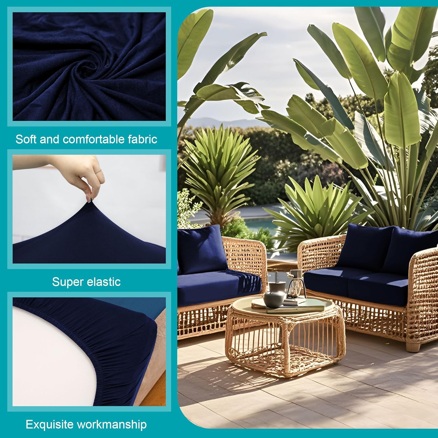 Skiennix 12 Pcs Patio Cushion Covers - Washable Navy Blue Outdoor Sofa Slipcovers | Furniture Protector