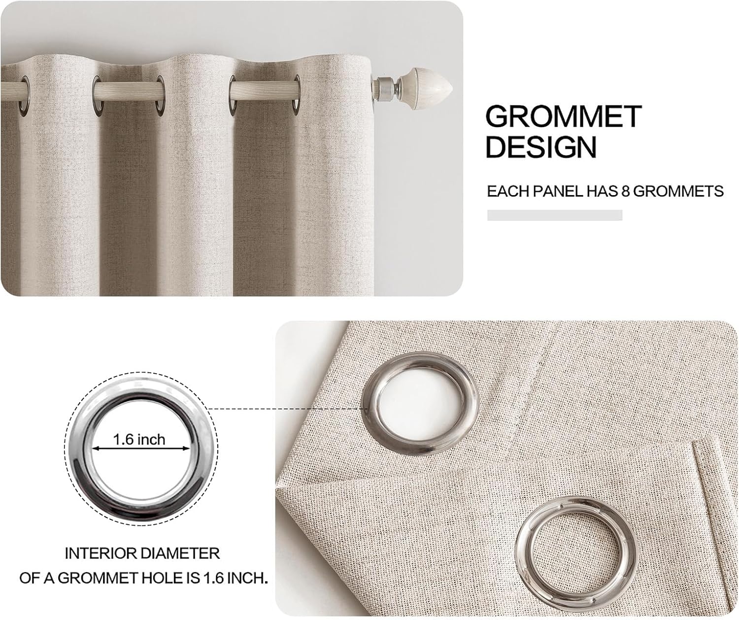 MIULEE 100% Blackout Linen Textured Curtains - Thermal Insulated Room Darkening Drapes | 52 x 72 Inch (2 Panels)