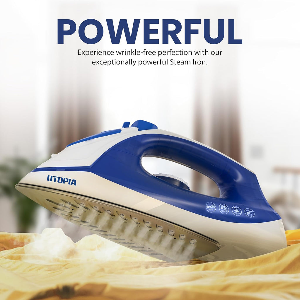 Utopia Home Steam Iron - 1200W Non-Stick Soleplate Clothes Iron | 2.3m Cord, Adjustable Thermostat & Safety Features