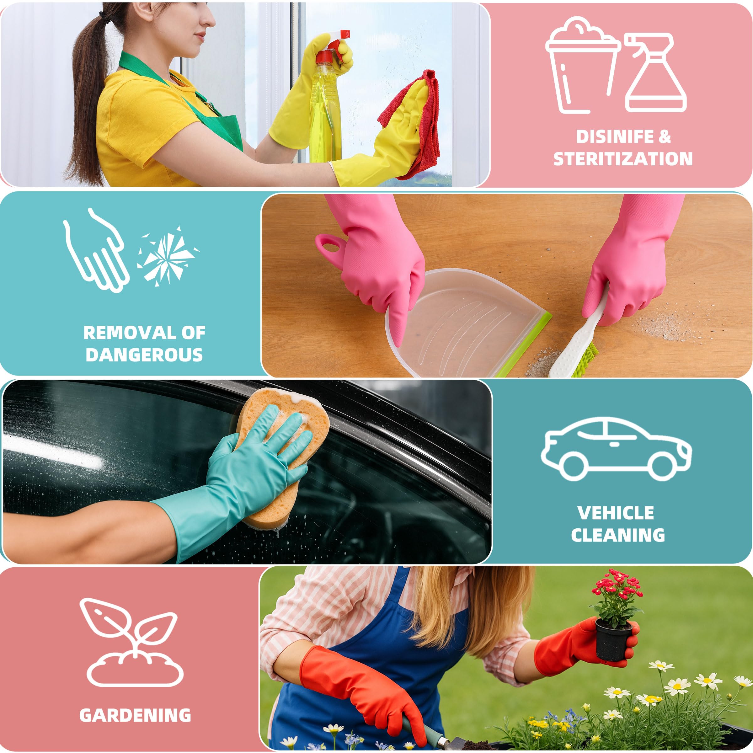 Xgunion Rubber Cleaning Gloves for Dishwashing-5 Pairs Colorful Reusable Household Cleaning Glove for Washing Dishes and Kitchen Cleaning Non-Slip Grip Dish Gloves for Women Men (Medium)