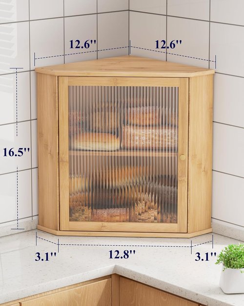 Kitsure Bread Box - 2-Tier Bamboo Kitchen Organizer with Magnetic Acrylic Door | Natural 16.5" H for Bread & Snacks