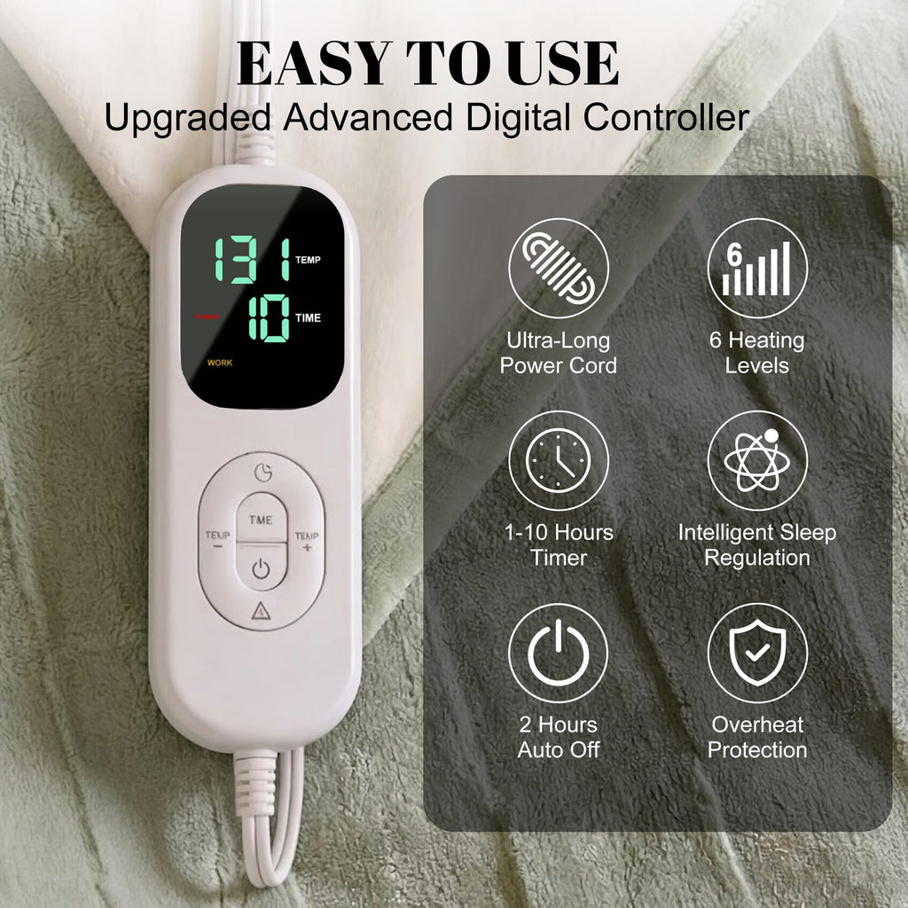 IUUI Heated Blanket Electric Throw Checkered- 50x60 Inches Soft Flannel Heating Blanket,Fast Heating Blanket 6 Heating Levels & 2 Hours Auto Off ETL Certification, Gifts for Women (Sage Green, Throw)