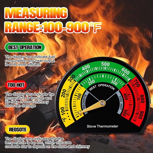 Frienda 1 Pcs 3.35 inch Large Dial Wood Stove Thermometer Magnetic Gas Oven Temperature Gauge Fire Stove Pipe Thermometer for Wood Burning Top Gas Pellet Fireplace Flue Avoiding Overheat Destroyed