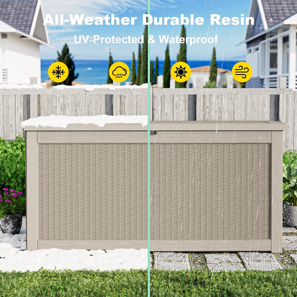 Skiennix 320 Gallon Outdoor Deck Box - Lockable Waterproof Storage for Garden Tools & Cushions | Grey