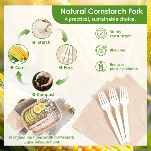 FEHHTO 50-Pack 30oz Meal Prep Containers Disposable Kraft Paper Bowls 【with Lids and Forks】, Compostable Large Heavy Duty To Go Food Containers, Microwave & Freezer Safe for Hot & Cold Foods