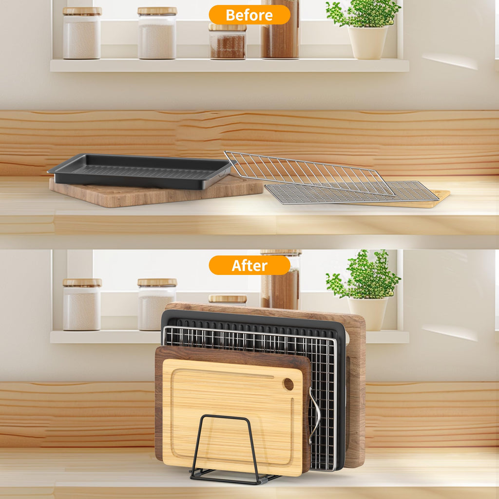 LAEMYFYRE Cutting Board Organizer Kitchen Organizer Rack for Cutting Board, Bakeware, and Cookie Sheet, 5-Slot Heavy-Duty Steel Cookware Holder,Rust-Resistant with Anti-Slip Feet (1, Small)