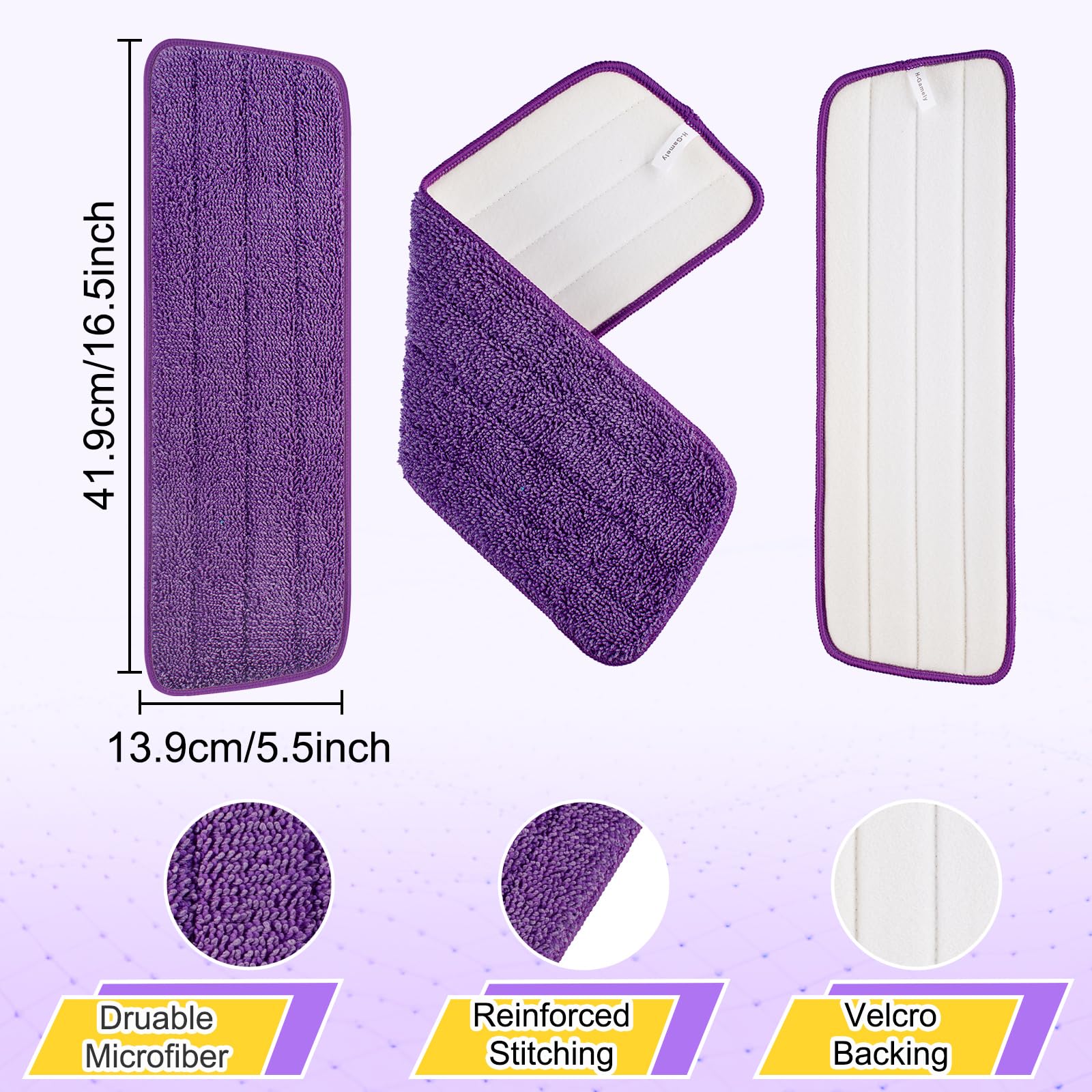 H-Gamely 16.5 inch Reusable Mop Pads Microfiber Spray Mop Replacement Heads for Wet/Dry Mops Compatible with Bona Floor Care System (5 Pack)