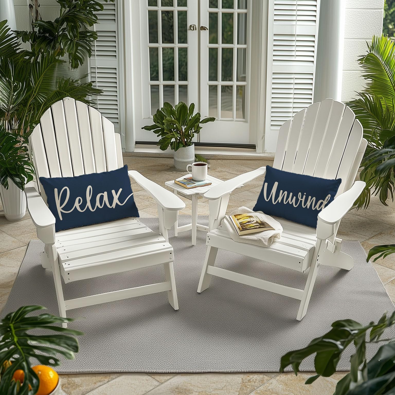 HERHOME Decorative Throw Pillow Covers 12x20 Inch Set of 2 Relax Unwind Navy Blue Outdoor Coastal Spring Summer Front Porch Patio Decor Lumbar Cushion Case Decoration for Home Sofa Couch Living Room