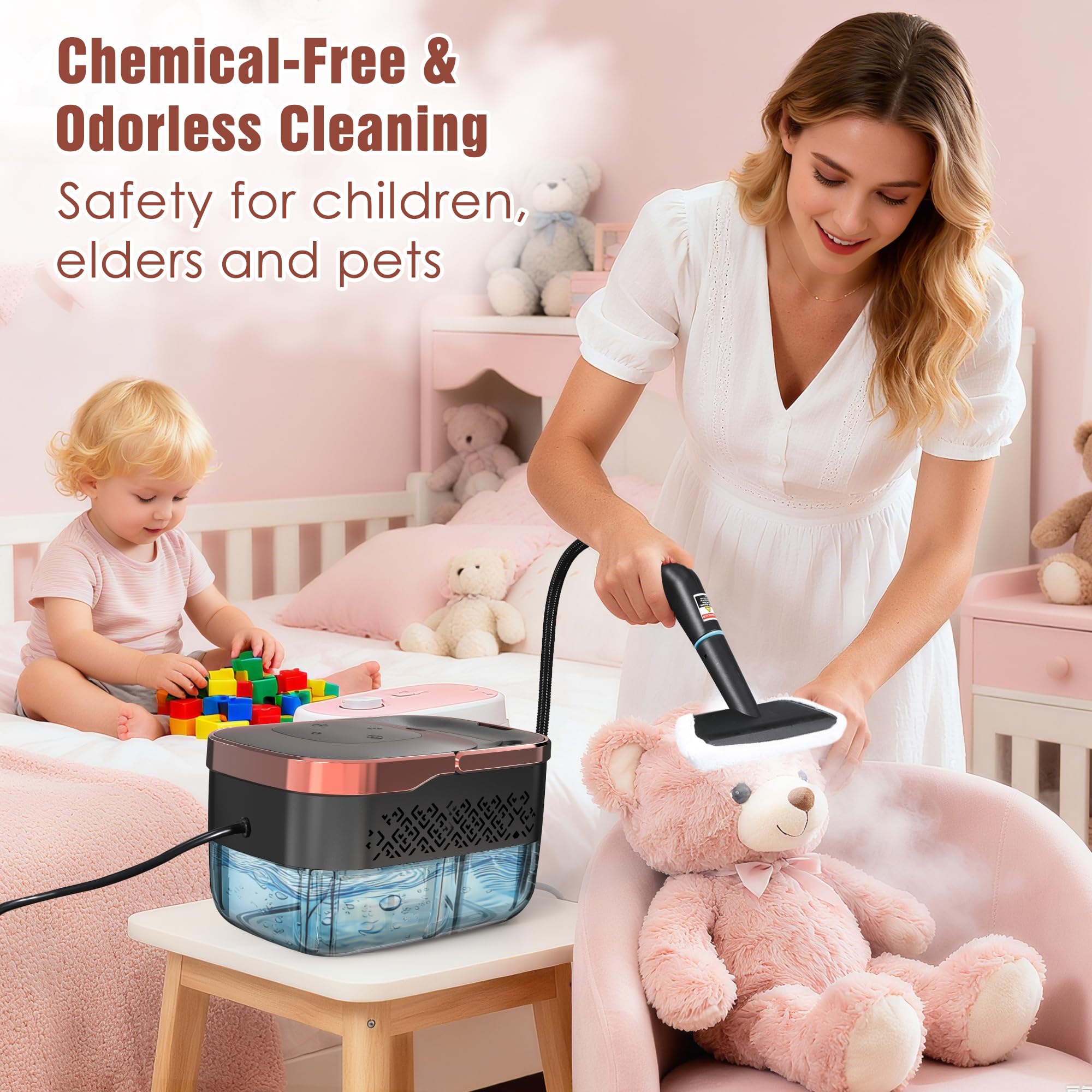 Steam Cleaner, 4 Bar High Pressure Steamer with 6-Level Adjustable, 15s Heat-Up, 42.7oz Large Tank, 7ft Extended Hose, 18 pcs Accessories, Portable Steam Cleaner for Home, Car, Tile, Grout, Grease