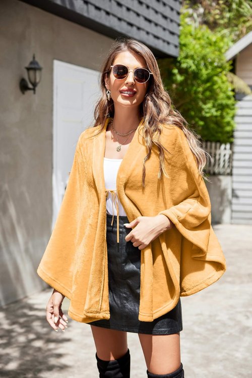 Ekouaer Flannel Faux Poncho for Women Wearable Blanket Lightweigh Blanket Warm TV Shawl Winter Coat Sweater Cape Khiki
