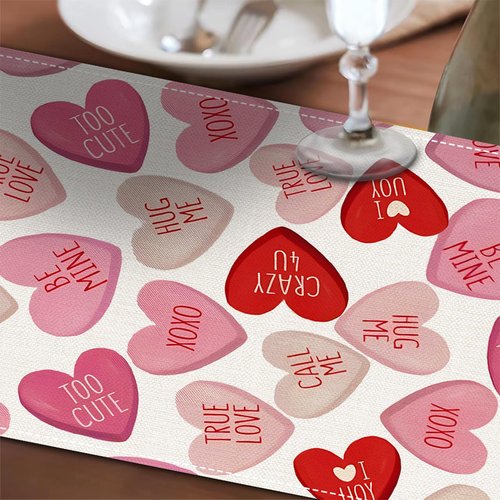 Oeyliz Valentines Day Table Runner Valentines Day Table Decor Pink Red Love Heart Shaped Table Runner Kitchen Dining Table Decoration for Home Party Decor 13x72 Inch