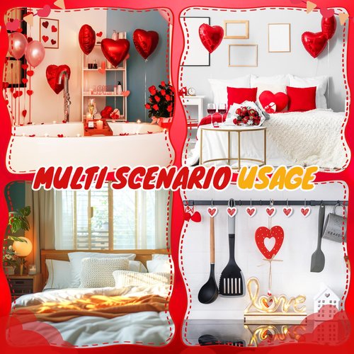 CroBlissful 12 Pcs Heart Shape Shower Curtain Hooks Heart Hangers Hooks Love Decorative Curtain Rings for Valentine's Day Spring Summer Wedding Bathroom Restroom(White)
