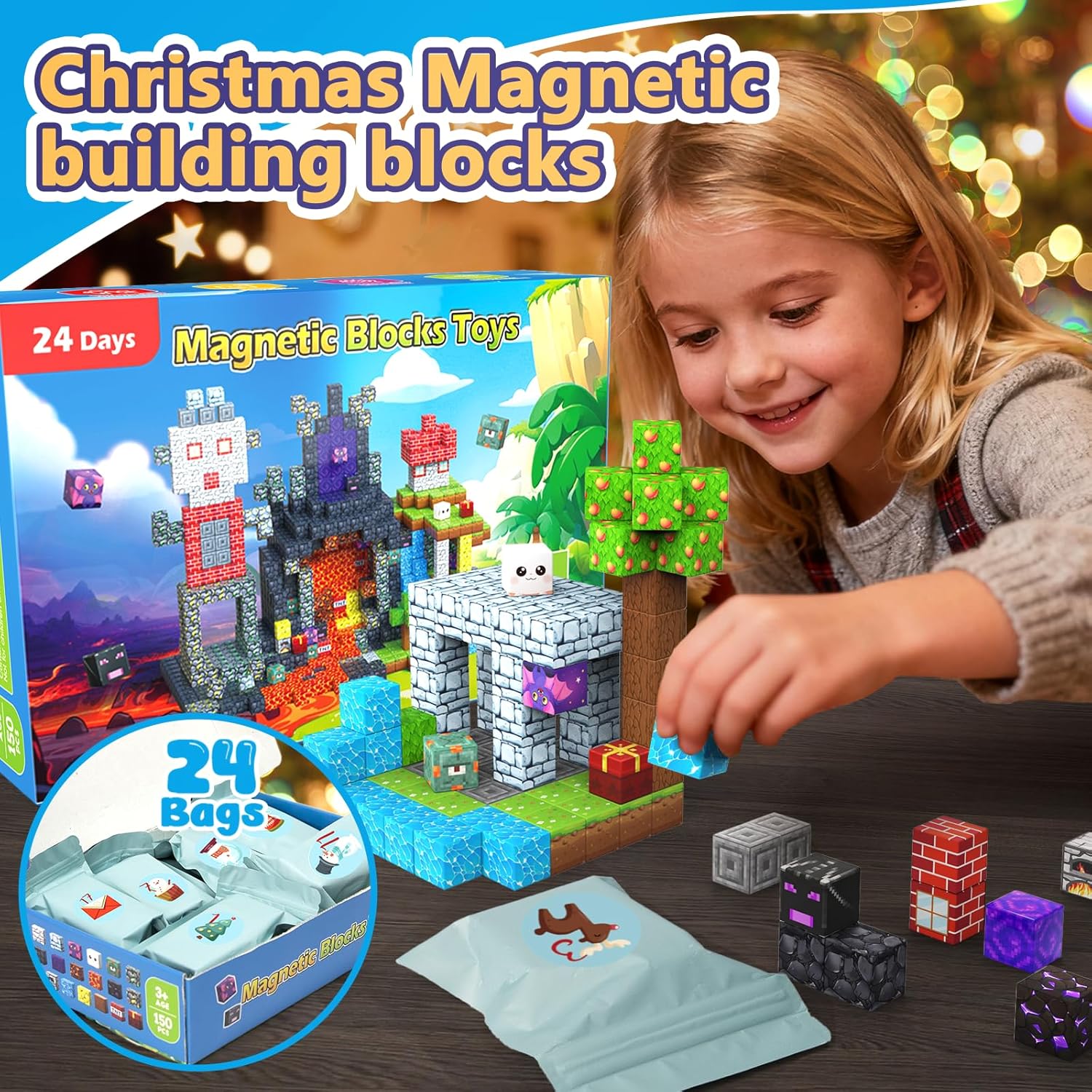 Magnetic Blocks by Skiennix - 150PCS Stacking Building Tiles for STEM Play | Perfect Birthday Gift for Ages 3-12