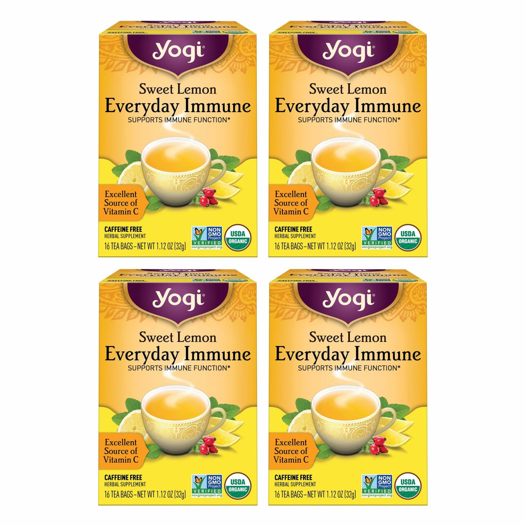 Yogi Tea Sweet Lemon Everyday Immune - 16 Bags per Pack (4 Packs) - Daily Immune Support Tea - Delicious Lemon Tea Bags - Includes Tulsi, Lemongrass, Rose Hip, Lemon Peel & More