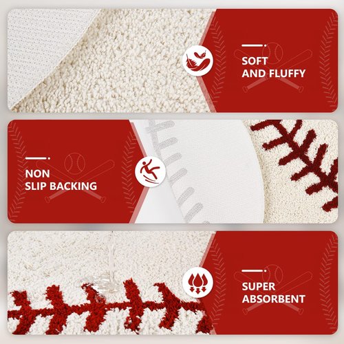 Baseball Rug Round 36 Inch – Soft Microfiber Sports Carpet with Non-Slip TPR Backing, Baseball Decor for Boys Room, Kids Room, Playroom & Gift for Baseball Lovers
