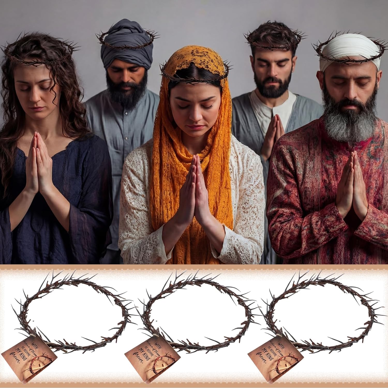 Yinder Crown of Thorns Set - Authentic 8" Jesus Thorn Crown for Lent & Holy Week Decor | Religious Gift