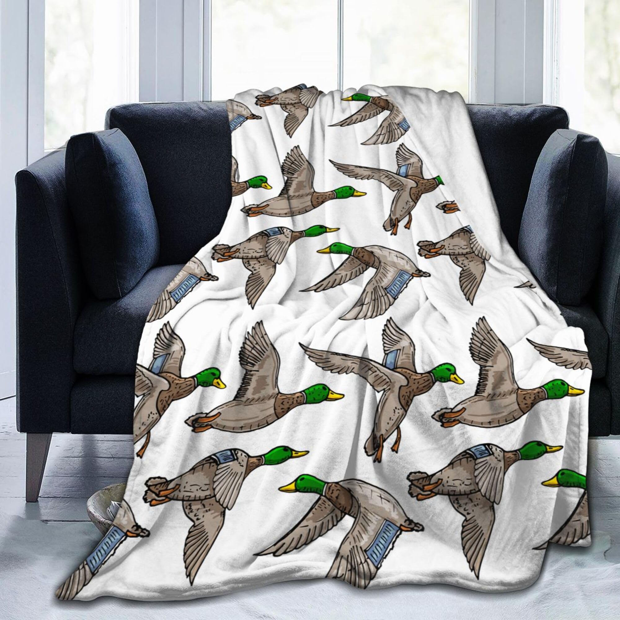 Mallard Duck Blanket Funny Throw Blanket, Soft Cozy Flannel Throw Blanket for Conch Sofa Bed,Super Soft Throw Blankets for All Season Adult Kids Teens Duck Lovers 60x50 in