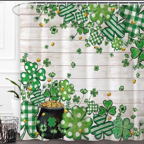 Baccessor Happy St.Patrick's Day Shower Curtain,Lucky Green Shamrock Clover Shower Curtain Bathroom Bath Home Decor Waterproof Polyester Fabric with Hooks 72 W x72 H Inch