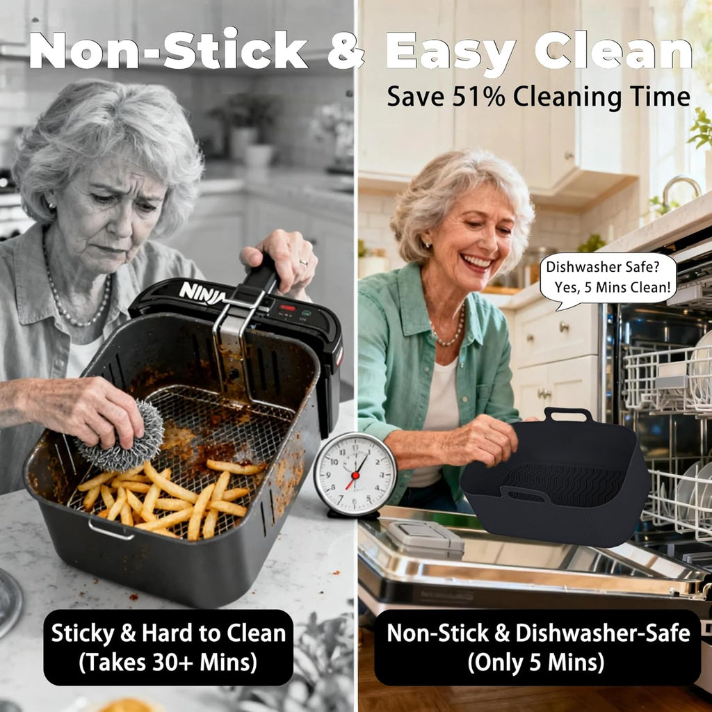 Ninja Silicone Air Fryer Liners - Reusable 8QT Dual Basket | Easy-Clean Dishwasher-Safe 2-Pack