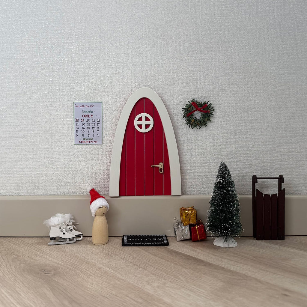 Tonttuovi Christmas Elf Door Kit - Wooden Elf Door with Accessories, Mini Tree & Wreath | 24 Days of Fun Activities