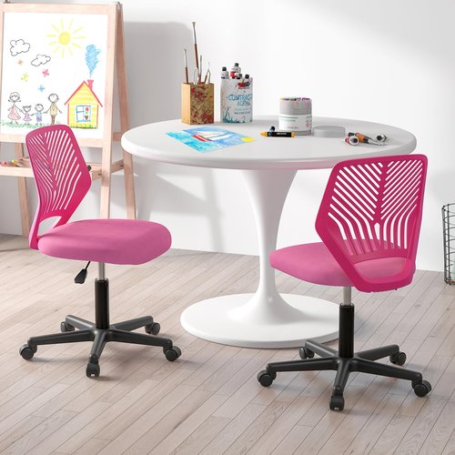 Giantex Kids Desk Chair, Armless Kids Computer Chair with Lumbar Support, Mesh Adjustable Swivel Study Chair with Wheels, Small Office Chair for Girls Boys Teen in Bedroom School (Pink)