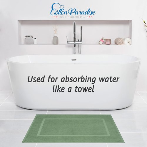 Cotton Paradise 100% Cotton Bath Mats - Soft, Absorbent, Quick-Dry Set of 2 | Sage Green, 20x34 Inches