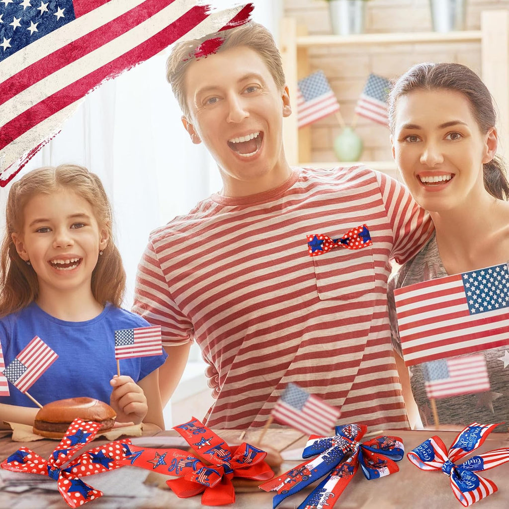 Skiennix Memorial Day Ribbon - 12 Rolls of 60 Yards Stars & Stripes Burlap Wired Edge | Patriotic Crafting