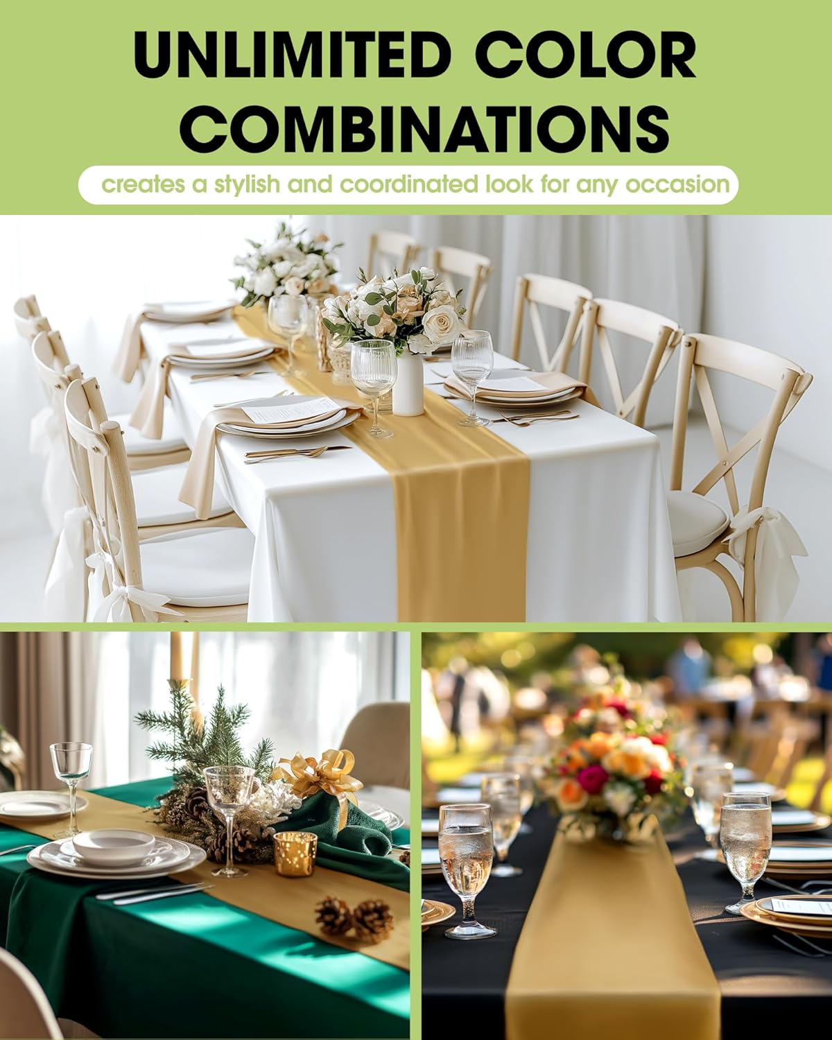 Pureegg Gold Plastic Table Runners - Water Resistant & Disposable | 10 Pack, 14'' x 108'' for Weddings & Parties