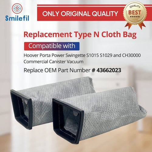 Smilefil 2pcs CH3000 Cloth Bags Replacement Fits for Hoover PortaPower Swingette S1015 S1029 and CH30000 Commercial Canister Vacuum, Replace Part # 43662023
