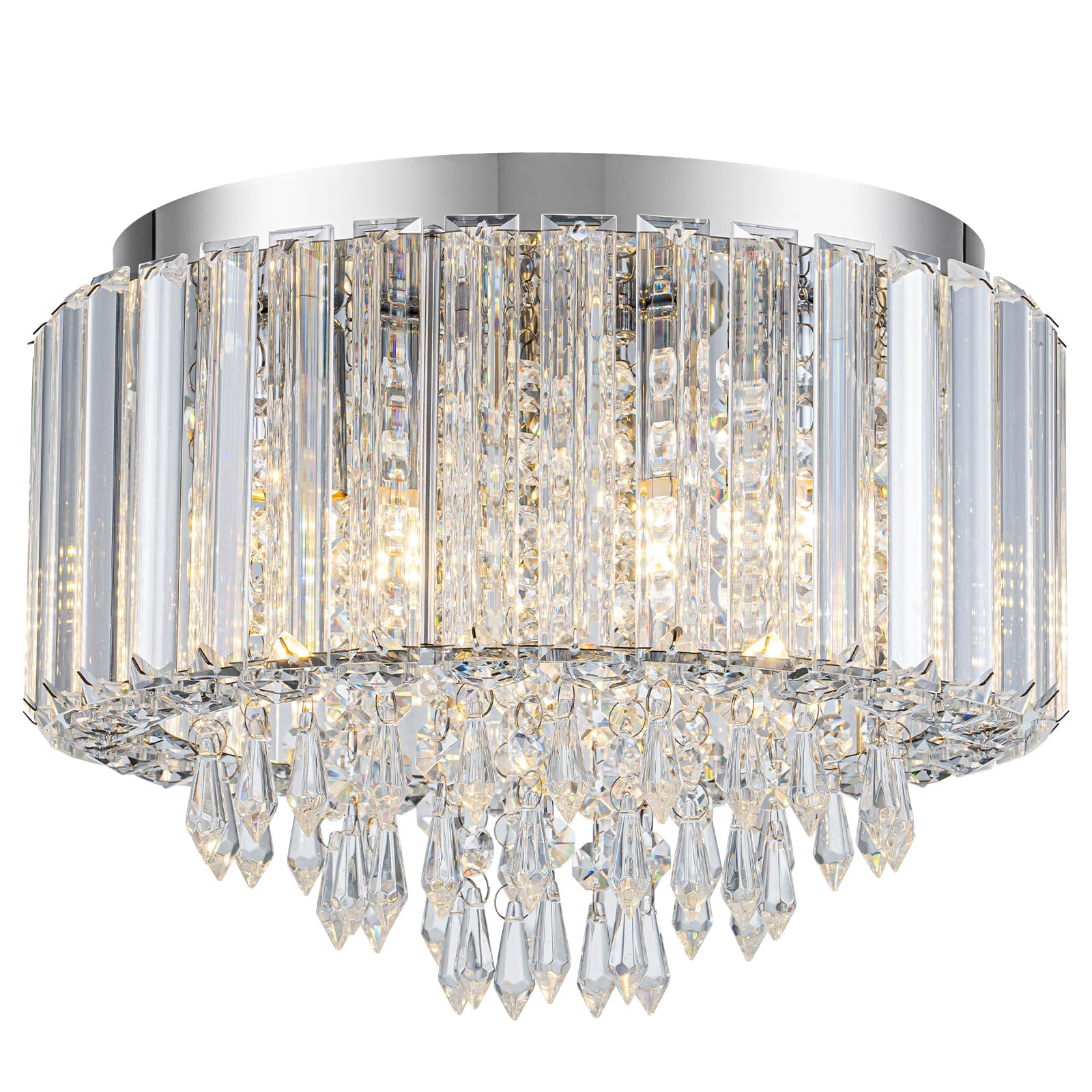 HOPGGIE 11.8 Inch Crystal Chandelier Modern Chandelier Light Mini Chandelier Semi Flush Mount Ceiling Light Fixture Small Chandelier for Bedroom Hallway Kitchen Foyer Closet (Chrome)