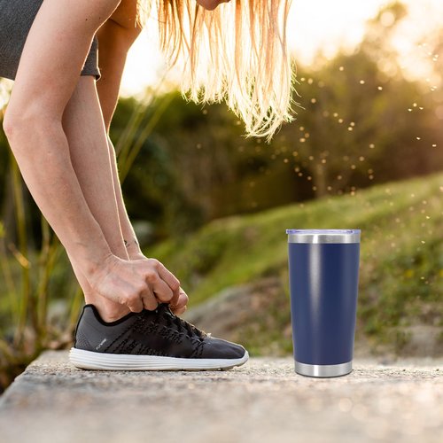 20 oz Tumbler Coffee Travel Tumblers Bulk with Lid Stainless Steel Double Wall Vacuum Insulated Mug Powder Coated Cups fit Car Cupholder for Hot and Cold - Navy, 8Pack