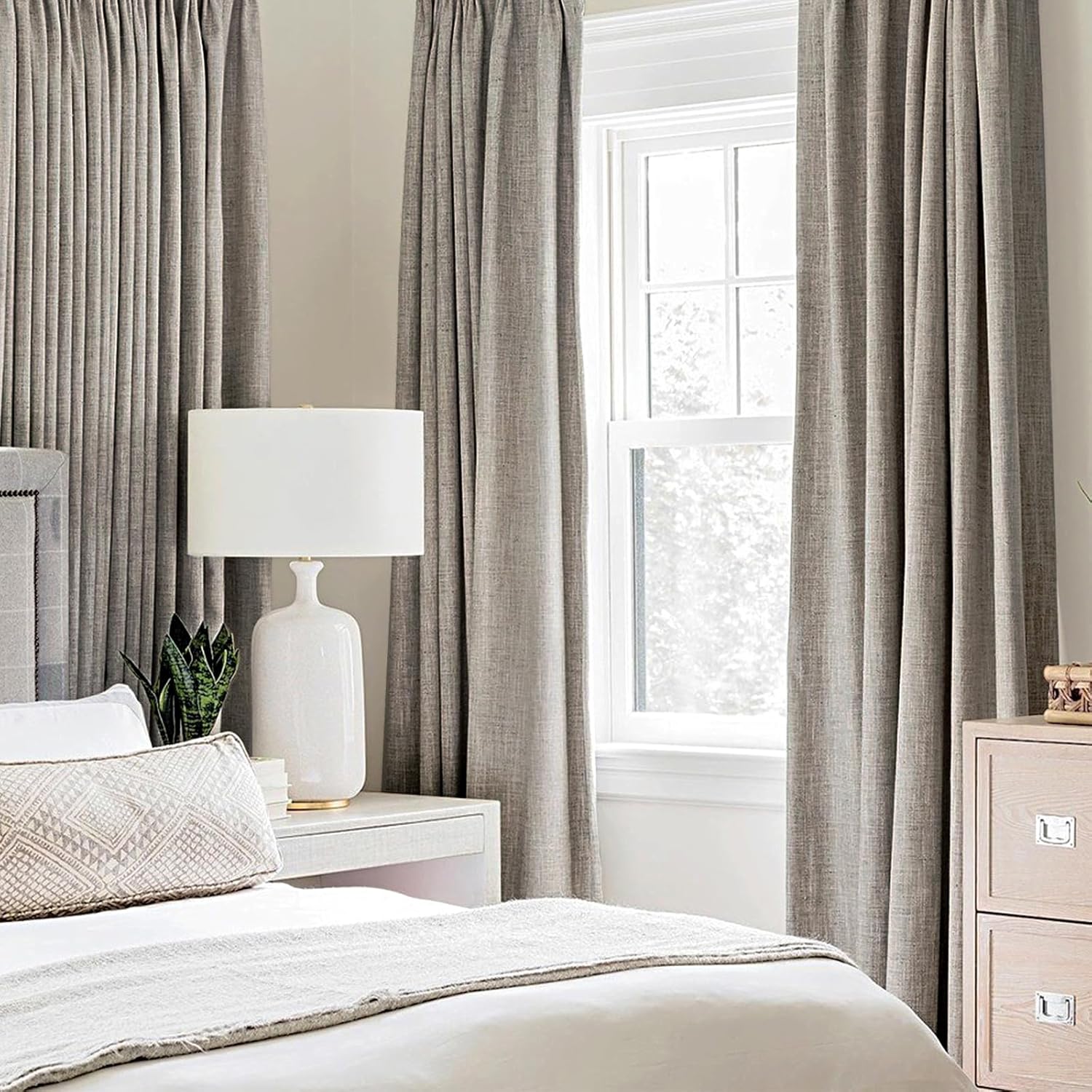MIULEE 100% Blackout Linen Textured Curtains - Thermal Insulated Room Darkening Drapes | Warm Taupe, 42 x 63 Inch (2 Panels)