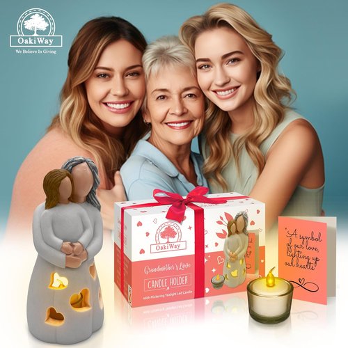 Gigi Hand-Painted Grandma-Granddaughter Candle Holder Statue - Flickering LED | Unique Birthday & Christmas Gift