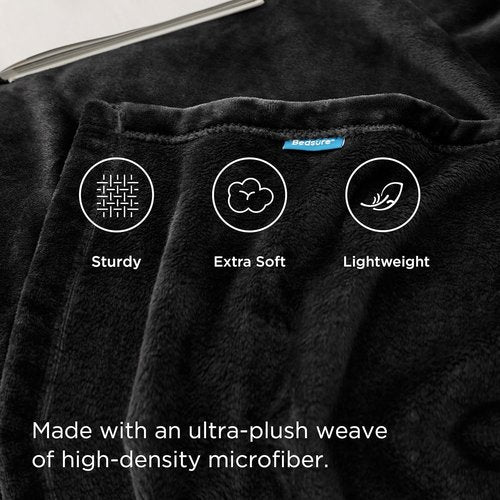 Bedsure GentleSoft Fleece Bed Blanket - Oversized Black Microfiber Cozy Luxury 120x120 Inches